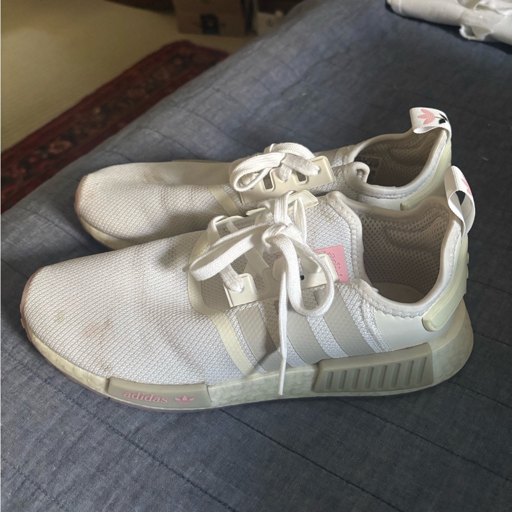 adidas White Sneakers with Pink Accents
